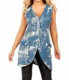 Angel Bleach Linen Buttoned-back Long Vest In Denim In Multi