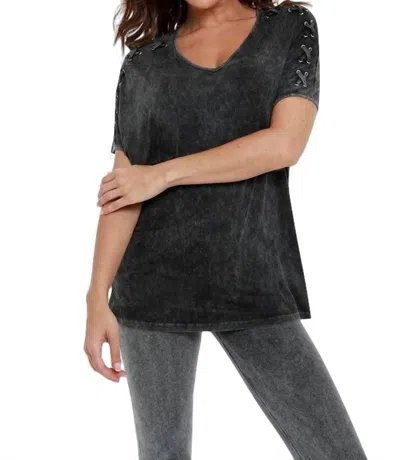 Angel Braided Short Sleeve Tunic In Charcoal In Gray