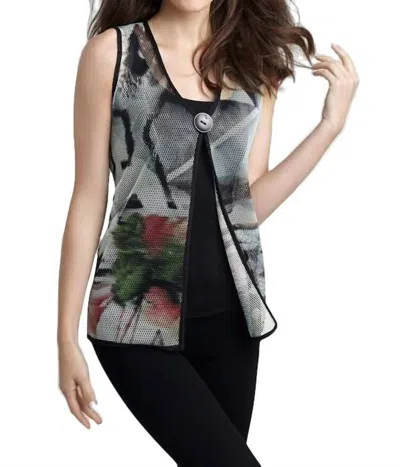 Angel Brush Strokes Long Vest In White Multi In Grey