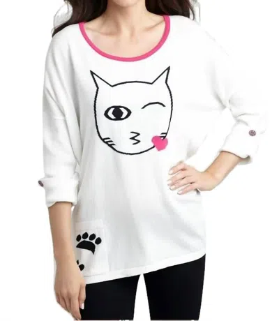 Angel Cat Kiss Graphic Sweater In White/black