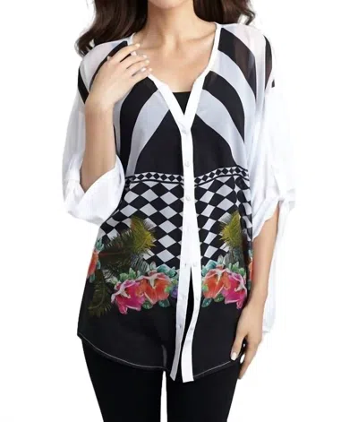 Angel Checkerboard Floral Cardigan In White Multi