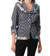 ANGEL CHECKERBOARD RUFFLED CARDIGAN IN GRAY/BLACK