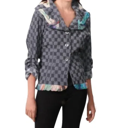 Angel Checkerboard Ruffled Cardigan In Gray/black