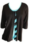 ANGEL CITRUS TWIST BUTTON-UP VEST IN BLACK/TURQUOISE