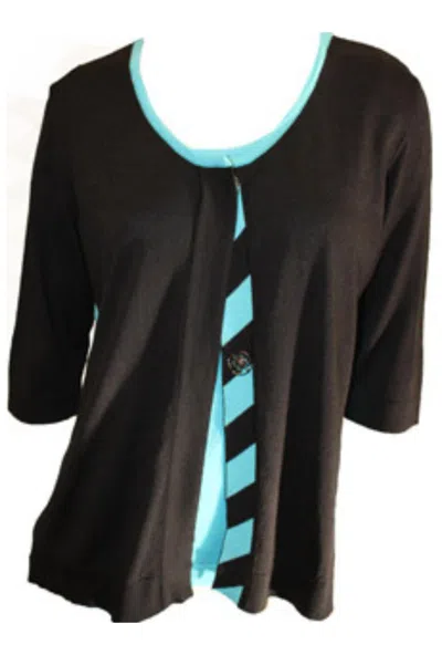 Angel Citrus Twist Button-up Vest In Black/turquoise