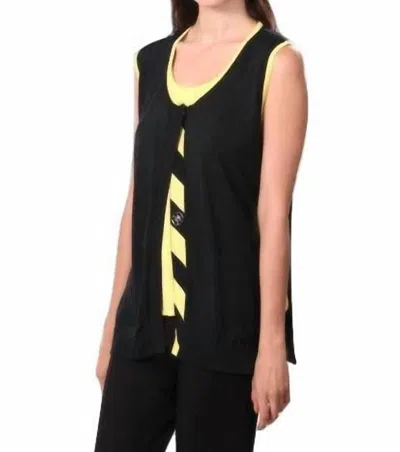 Angel Citrus Twist Button-up Vest In Black/yellow