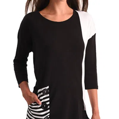 Angel Color-block Pocket Tunic Top In Black/white