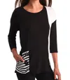 ANGEL COLOR-BLOCK POCKET TUNIC TOP IN BLACK/WHITE