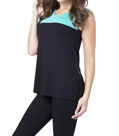 Angel Color-block Sleeveless Tank In Black/mint In Blue