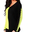 Angel Color Block V-neck With Detail Sleeve In Black/kiwi In Multi