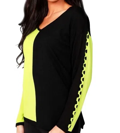 Angel Color Block V-neck With Detail Sleeve In Black/kiwi In Multi