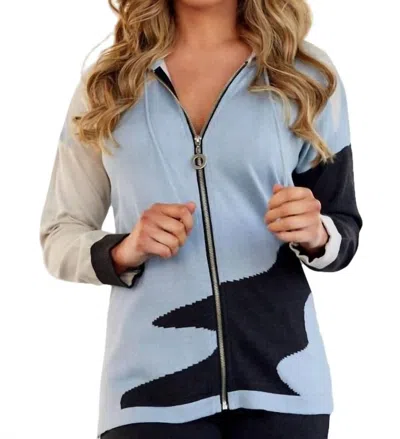 Angel Color Block Zip Hoodie With Pocket In Ice Combo In Black