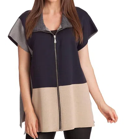 Angel Color Block Zip Poncho In Navy Multi In Blue