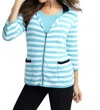 ANGEL COLORBLOCK STRIPED CARDIGAN IN WHITE/TURQUOISE