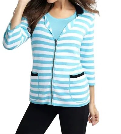 Angel Colorblock Striped Cardigan In White/turquoise In Blue