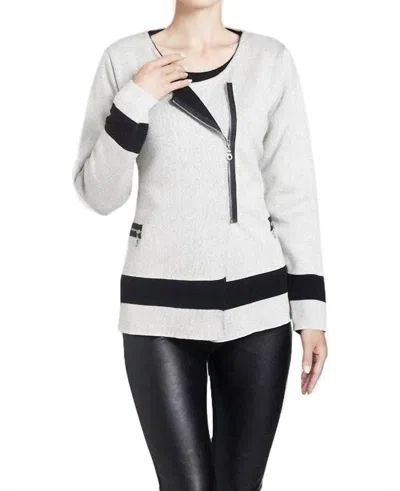 Angel Contrast Off-ctr Zip Cardigan In Stone/black In Gray