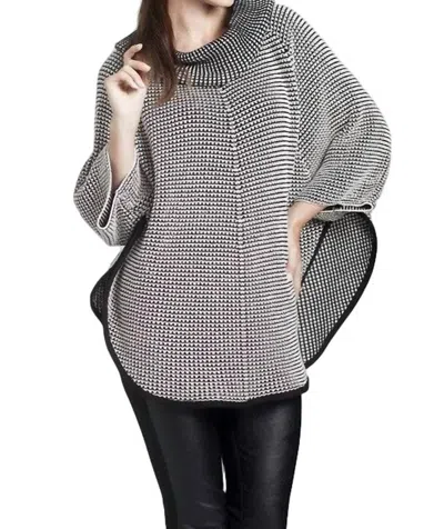 Angel Cowl Neck Tweed Poncho In Black/white In Gray
