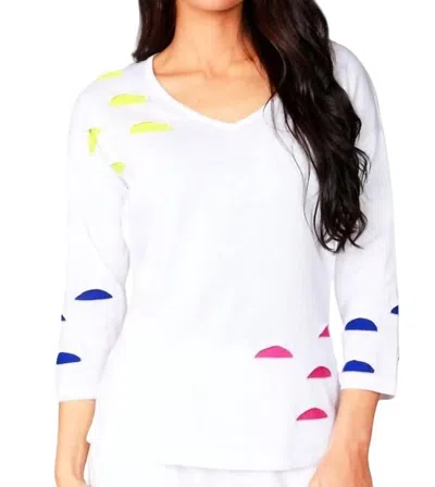 Angel Cut Out V-neck Top In White Multi