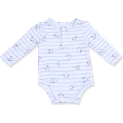Angel Dear Babies'  Airplane Stripe Henley Bodysuit In Blue