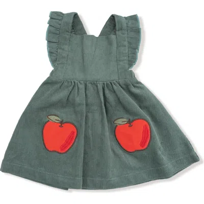 Angel Dear Babies'  Apple Appliqué Corduroy Pinafore Dress In Green