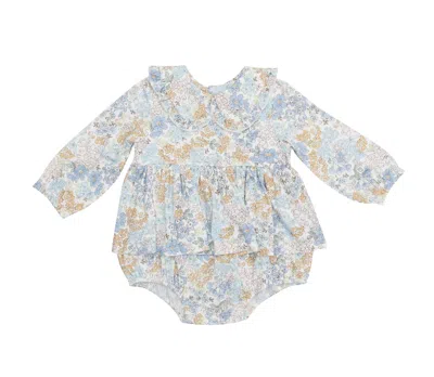 Angel Dear Kids' Baby Girl Edith's Floral Ruffled Bubble Romper With Peter Pan Collar & Skirt In Multi In Gray