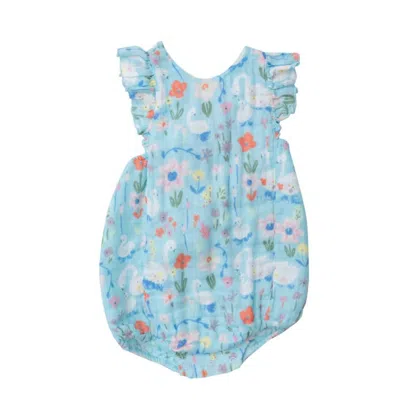 Angel Dear Kids' Baby Girl's Floral Swan Sunsuit In Blue