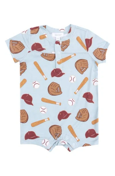 Angel Dear Babies'  Baseball Print Henley Romper In Blue