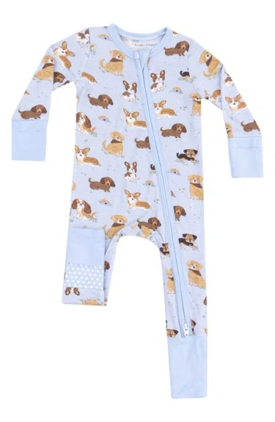 Angel Dear Babies'  Best Friend Dog Print Convertible Zip Romper In Blue