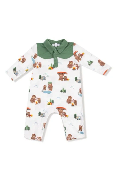 Angel Dear Babies'  Bigfoot Camping Print Romper In White