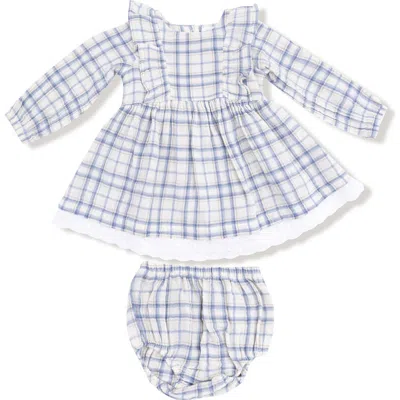 Angel Dear Babies'  Blue Plaid Organic Cotton Muslin Dress & Bloomers Set In Multi