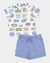 Angel Dear Boy's Bait Shop Signage Polo Shirt & Shorts Set In Multi