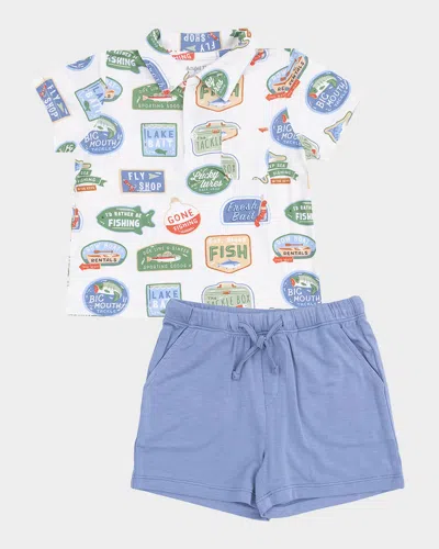 Angel Dear Kids' Boy's Bait Shop Signage Polo Shirt & Shorts Set In Multi