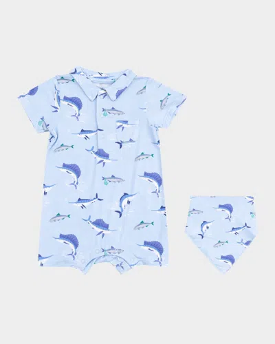 Angel Dear Kids' Boy's Deep Sea Fishing Polo Playsuit In Blue