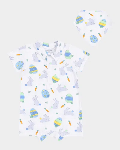 Angel Dear Kids' Boy's Easter Bunnies Polo Playsuit In Blue