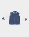 Angel Dear Boy's French Terry Letterman Jacket In Blue