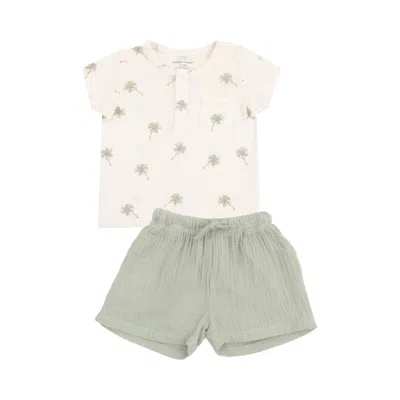 Angel Dear Kids' Boy's Henley With Pocket And Muslin Short In Palm Trees In Multi