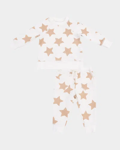 Angel Dear Kids' Boy's Stars Raglan Sweatshirt & Joggers Set In White