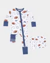 Angel Dear Boy's Touchdown Time 2-way Zip Romper, Blanket & Bib Set In White