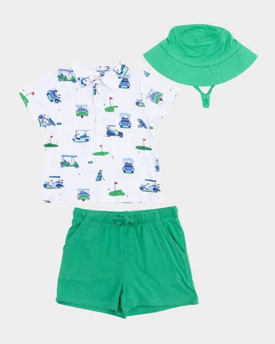 Angel Dear Kids' Boy's Vintage Golf Carts Polo Shirt & Shorts Set In Multi