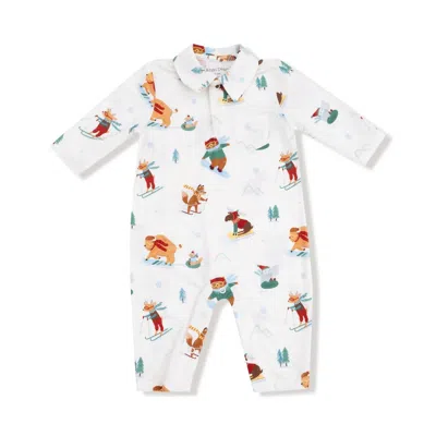 Angel Dear Kids' Boy's Winter Animal Sports Polo Romper In White In Neutral