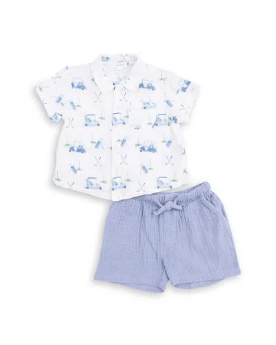 Angel Dear Boys' Baby Golf Carts Blue Polo Button Up & Casual Shorts - Baby, Little Kids In Multi
