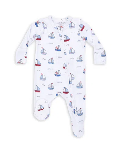 Angel Dear Boys' Bubbly Sailboats Blue Two Way Zipper Footie - Baby In White