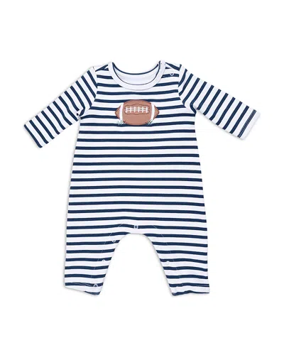 Angel Dear Boys' Football Striped Long Sleeved Snap Shoulder Romper - Baby In Blue