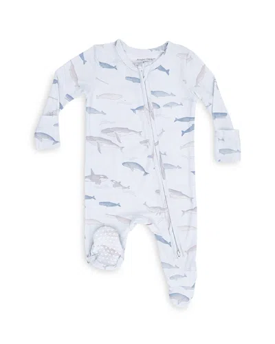 Angel Dear Boys' Little Whales Two Way Zipper Footie - Baby In White