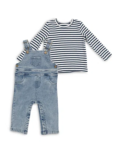Angel Dear Boys' Striped Tee & Denim Overalls Set - Baby, Toddler In Multi