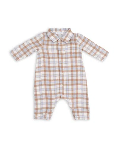 Angel Dear Boys' Western Plaid Long Sleeved Polo Button Down Romper - Baby In Brown
