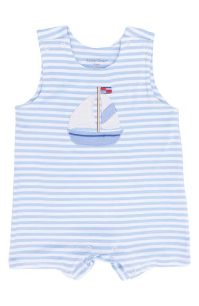 Angel Dear Babies'  Bubbly Sailboat Stripe Romper In Blue
