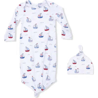 Angel Dear Babies'  Bubbly Sailboats Knotted Gown & Hat Set In Blue