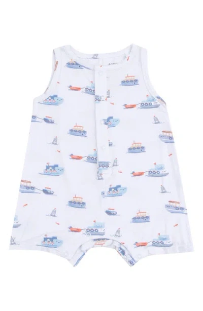 Angel Dear Babies'  Bubbly Tugboats Sleeveless Romper In Blue