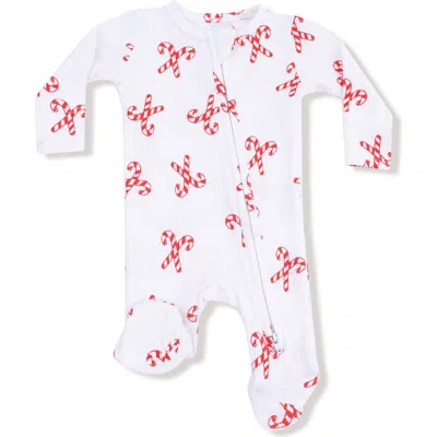 Angel Dear Babies'  Candy Cane Bow Print Zip Footie In White